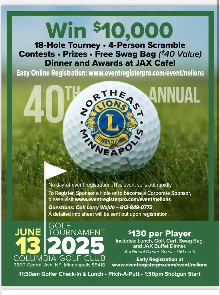 2025 NE Lions Club 40th Annual Charity Golf Tournament Flyer